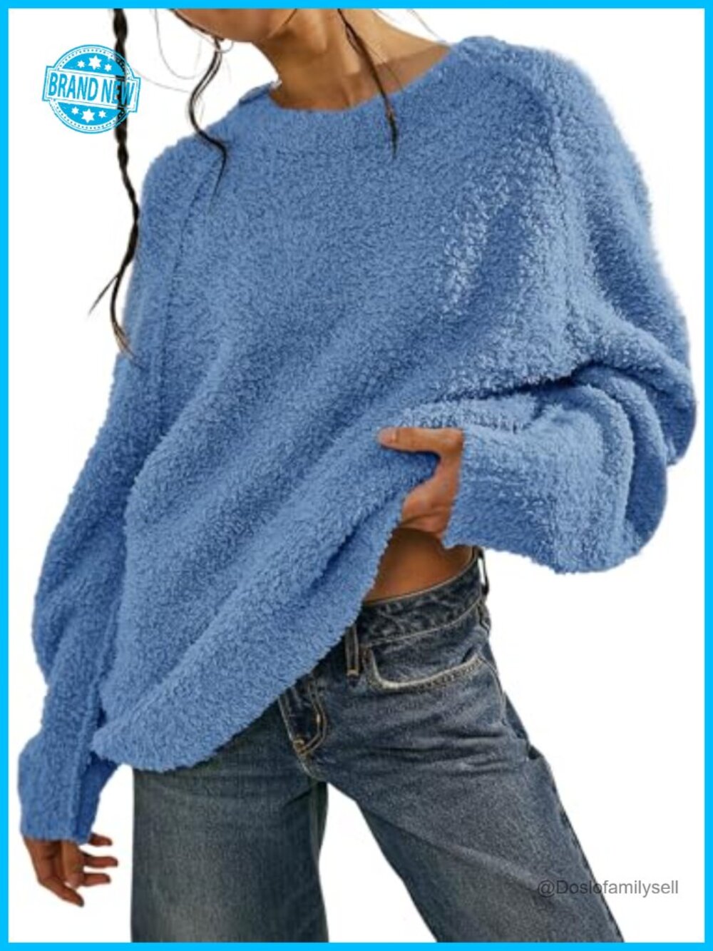 Oversized Fuzzy Knit Long Sleeve Crewneck Pullover Sweater Warm